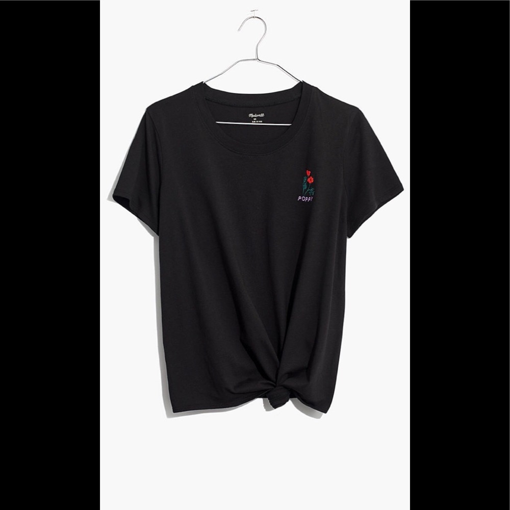 Madewell poppy embroidered knot front tee